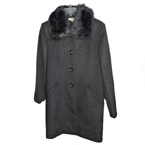 Sofia Cashmere Jacket Pea Coat Black Wool Blend Shearling Trim Size 6